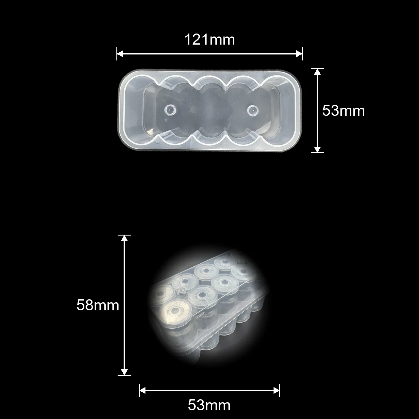 10ml vial case dimensions diagram 121x53x58mm